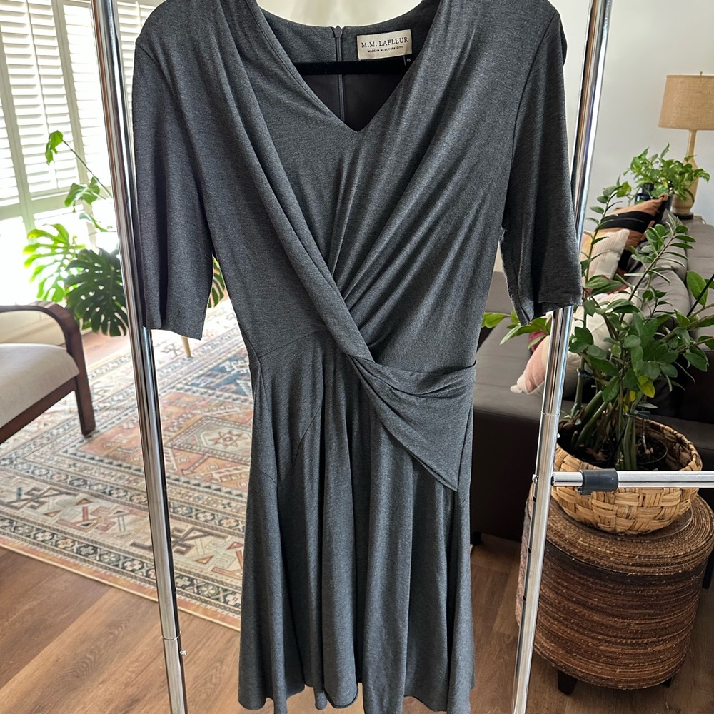 MM LAFLUER Charcoal Gray Criss Cross Midi Dress Size 10
